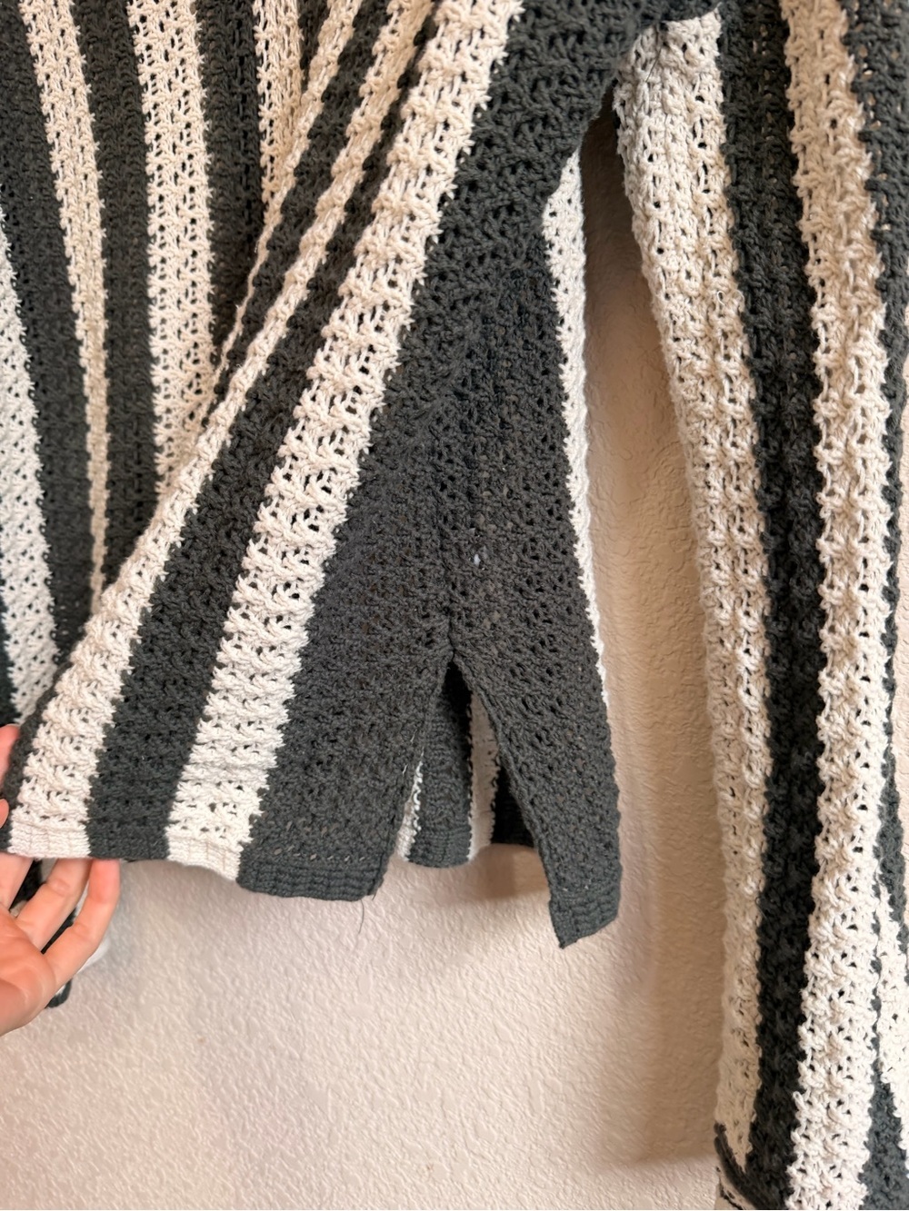 Maurices Women’s Green & Cream Striped Crochet V-Neck Pullover - Picture 6 of 8